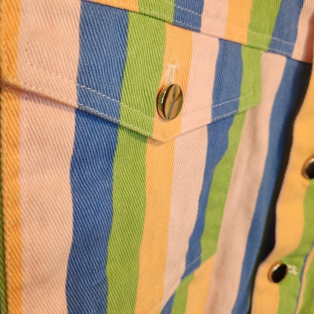 DAISY STREET CROPPED MULTI COLOR STRIPE ALL COTTON TRUCKER JACKET SIZE MEDIUM - Picture 8 of 12